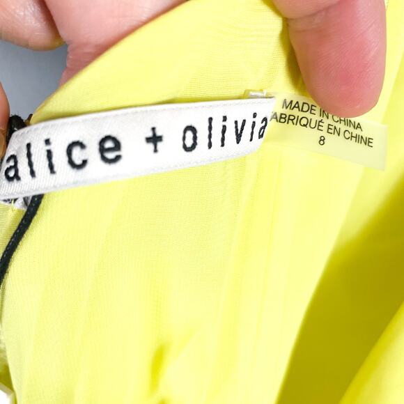 Alice & Olivia Ettley Halter Maxi Dress Yellow Lime Gown Front Slit Sz 8 - Picture 12 of 13